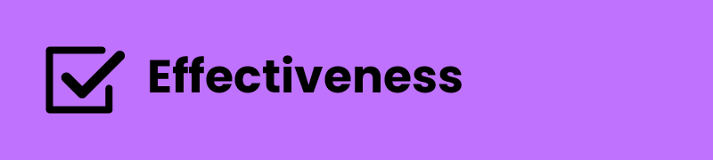 Purple Block With A Tick Box On The Left And Black Text That Says Effectiveness