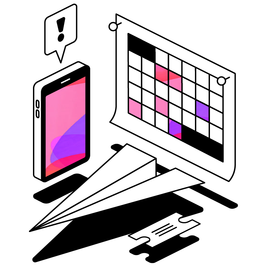 Illustration Of A Mobile Phone, Paper Airplane And Calendar