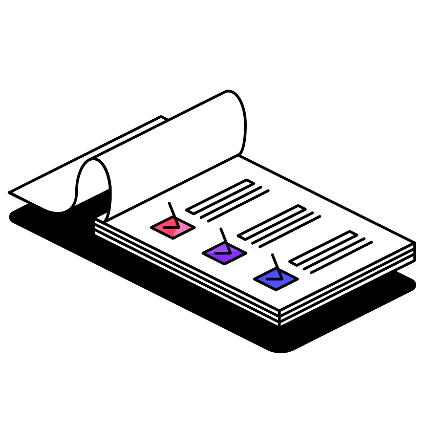 An illustrated icon of a checklist with 3 tasks ticked off