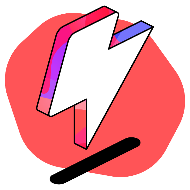 An illustrated icon of a lightning bolt with a red background