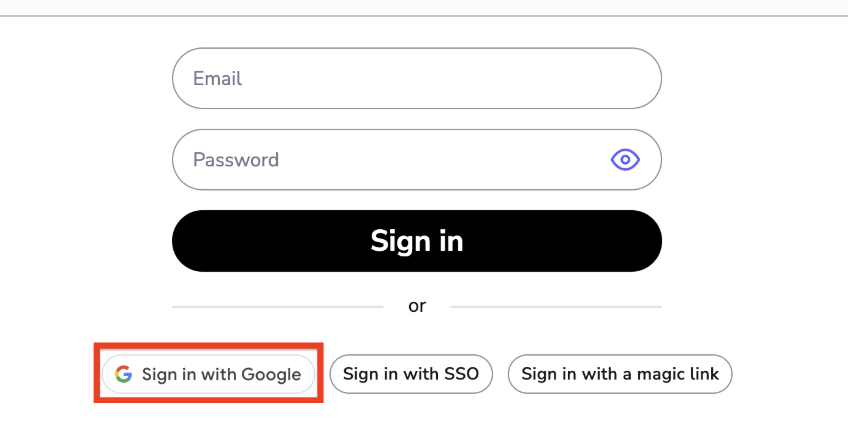 Login Screen with Google SSO highlighted