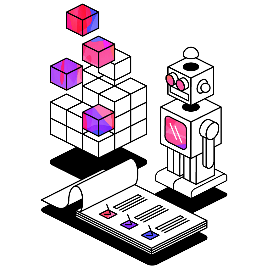 Illustration Of A Robot And Building Blocks