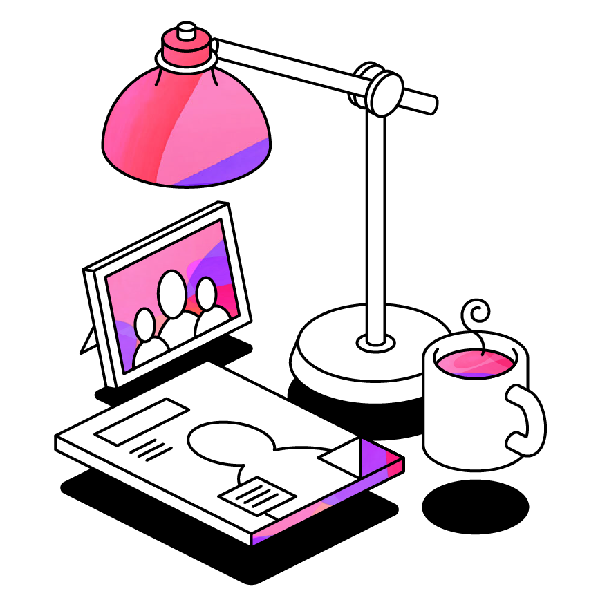 Illustration Of A Lamp With A Mug Of Hot Drink And Photo Frame